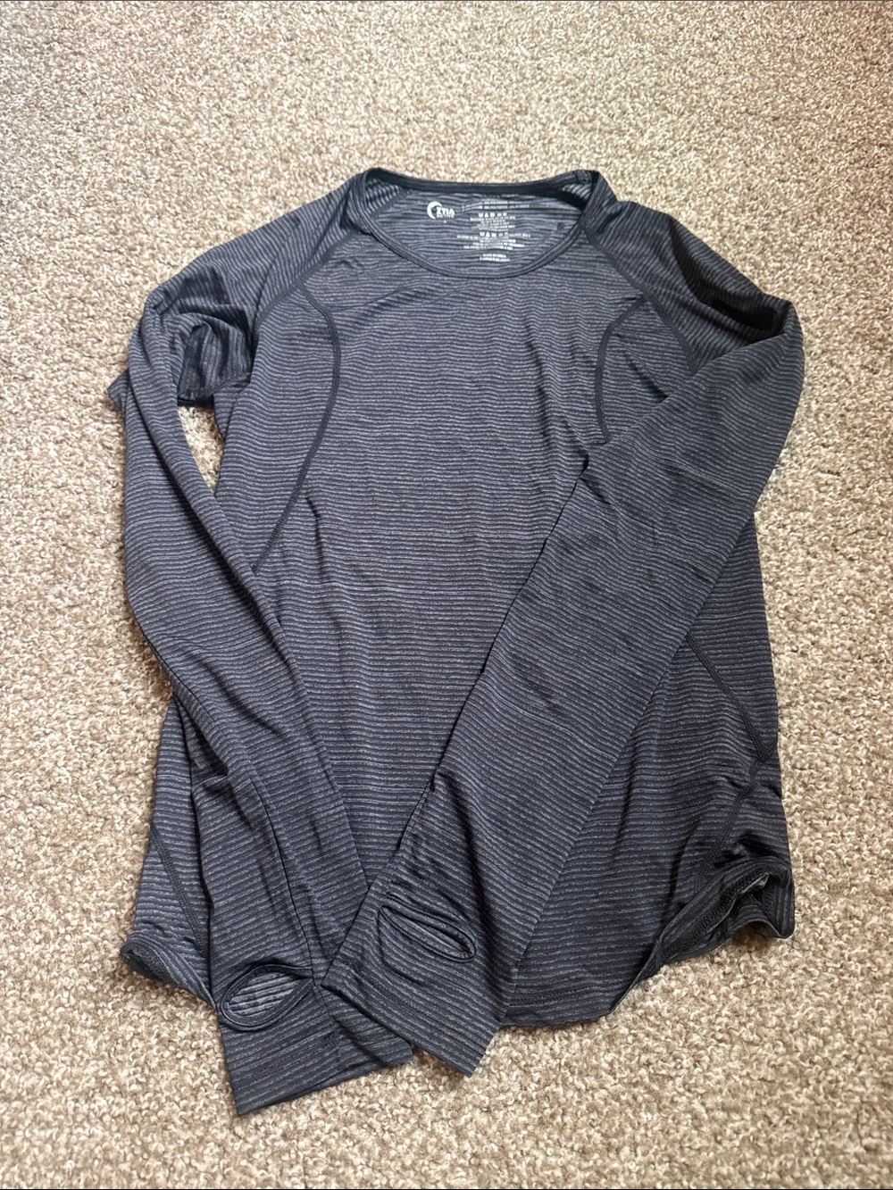 ZYIA Women's Long Sleeve Striped Performance Tee - Charcoal